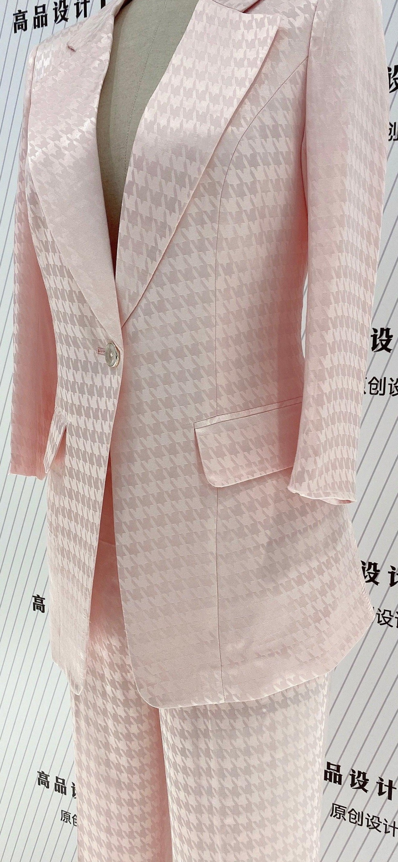 Pink Plaid Pant Suit - Thin Fabric - Elegant Feel - Pantsuit - Guocali
