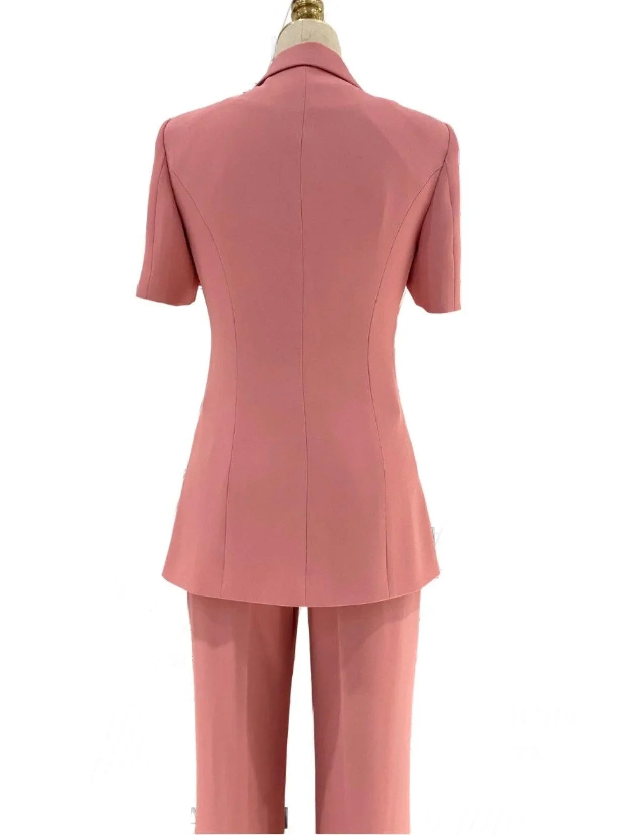 Pink Short-Sleeved Women Pant Suit, Thin Fabric Wide-Leg Pants -Guocali