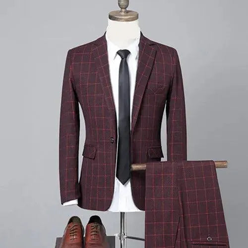 Plaid 3-Piece Men’s Suit - Business Style Elegance -Guocali