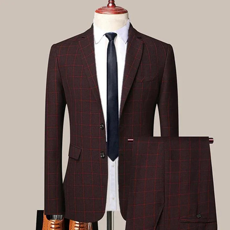Plaid 3-Piece Men’s Suit - Business Style Elegance -Guocali