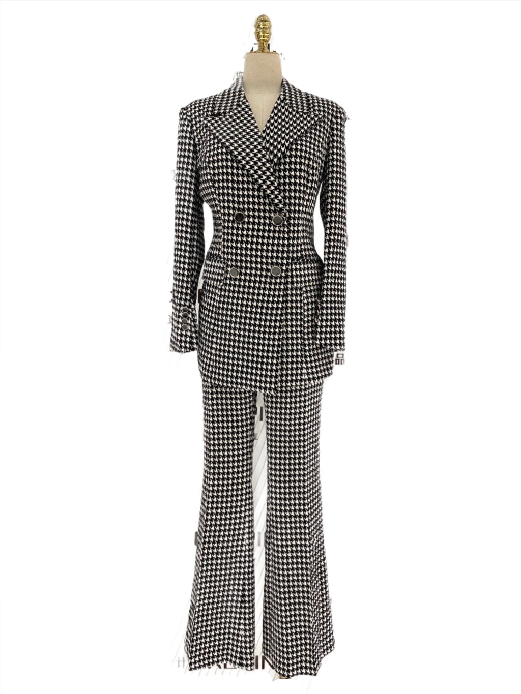 Plaid Double Breasted Women Pant Suit -Guocali