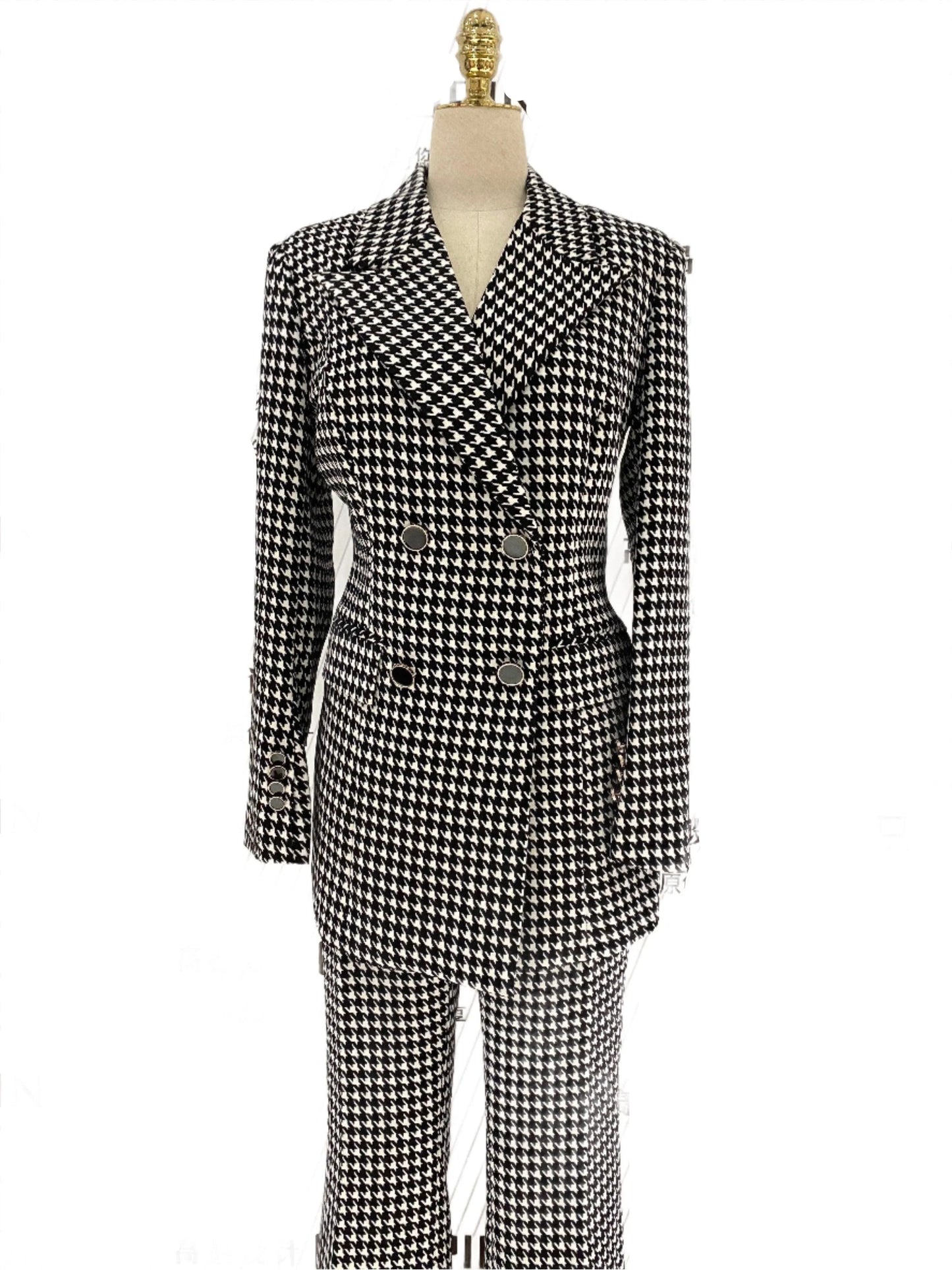 Plaid Double Breasted Women Pant Suit -Guocali