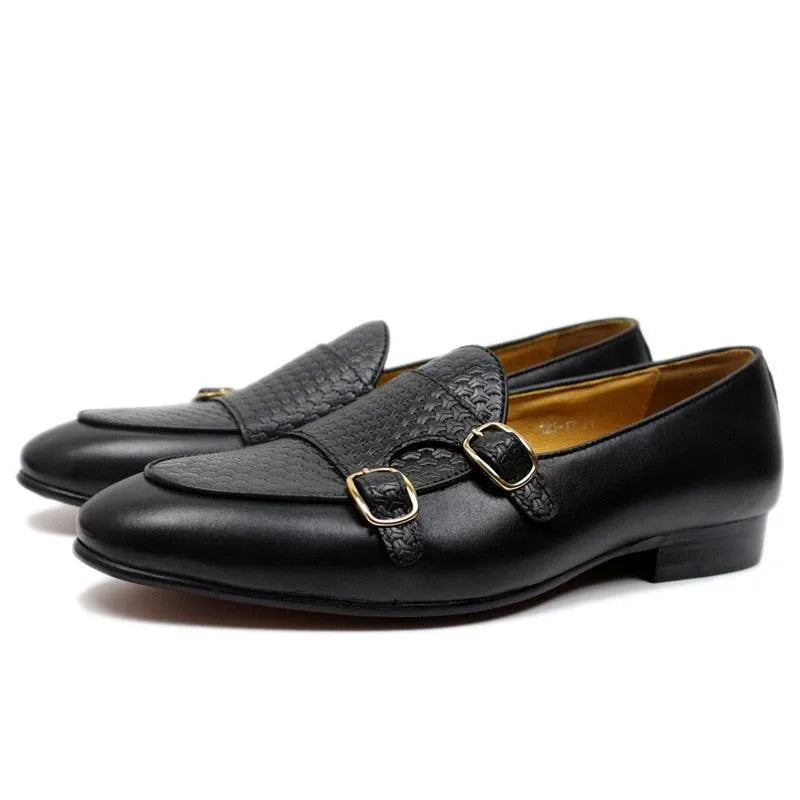 Men's Loafers - Monk Strap Shoes - Leather