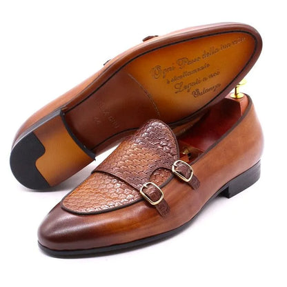 Men's Loafers - Monk Strap Shoes - Leather
