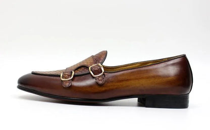 Men's Loafers - Monk Strap Shoes - Leather