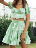Plaid Top Backless Tie Skirt Set -Guocali