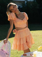 Plaid Top Backless Tie Skirt Set -Guocali