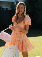 Plaid Top Backless Tie Skirt Set -Guocali