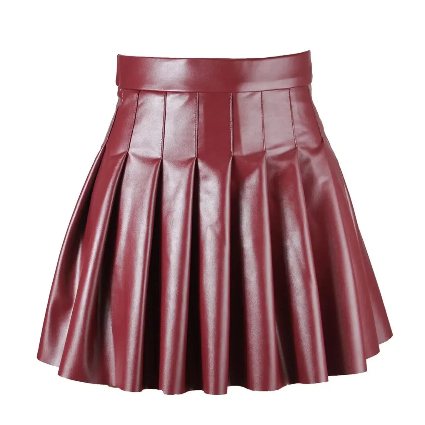 Pleated Leather Mini Skirt - Flared Skirts, Girls -Guocali