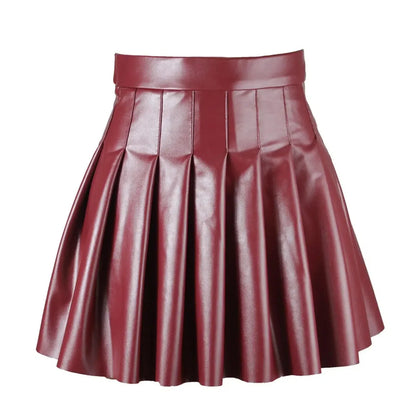Pleated Leather Mini Skirt - Flared Skirts, Girls -Guocali