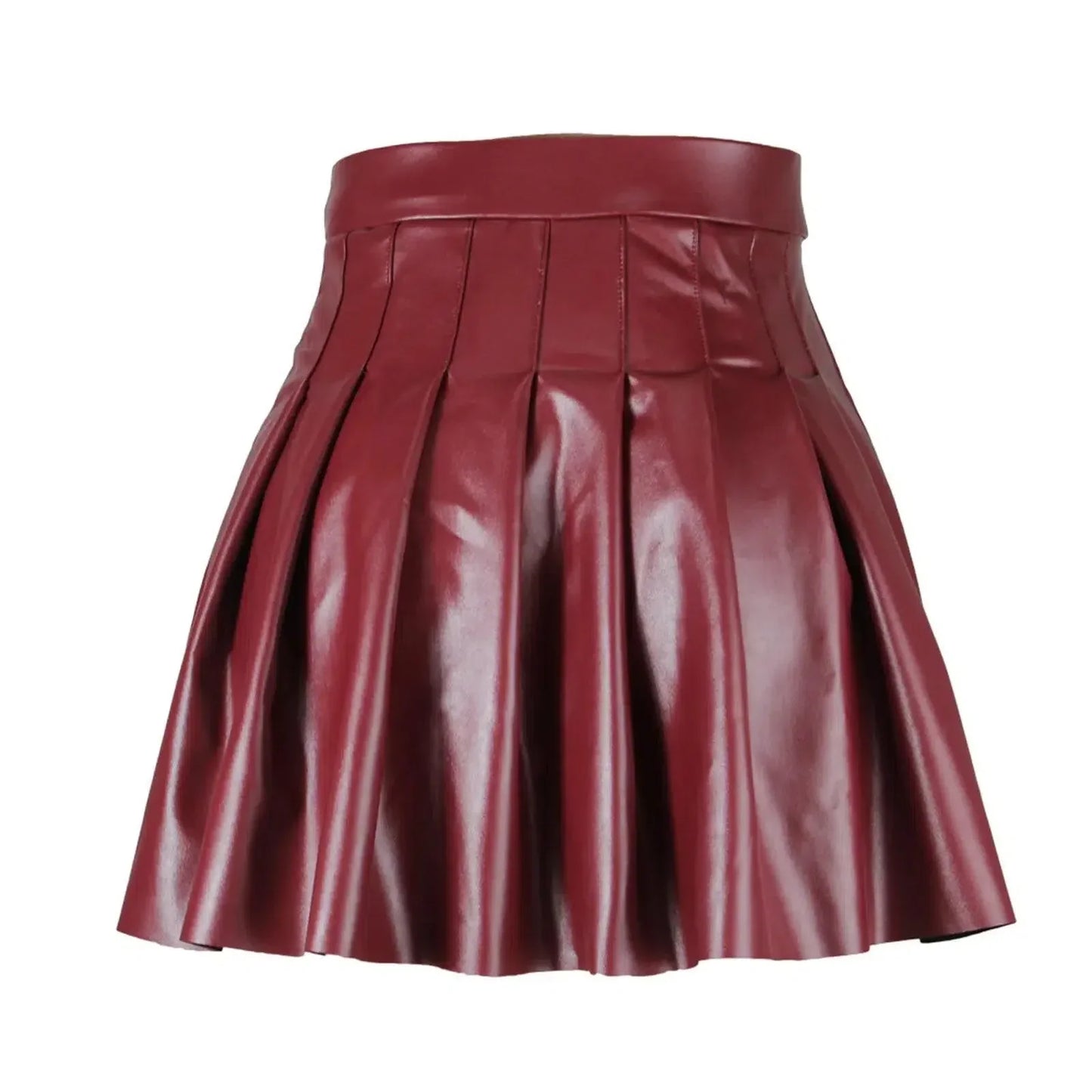 Pleated Leather Mini Skirt - Flared Skirts, Girls -Guocali