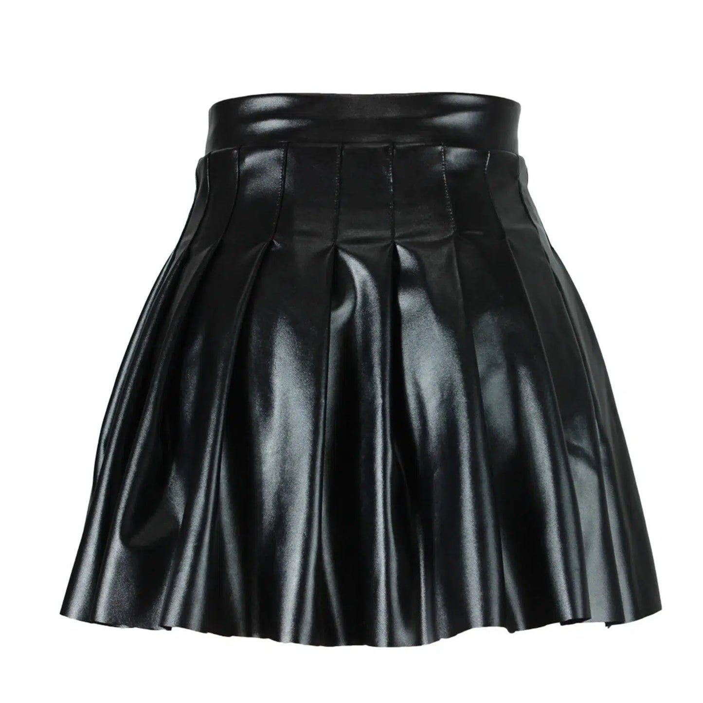 Pleated Leather Mini Skirt - Flared Skirts, Girls - Mini Skirt - Guocali