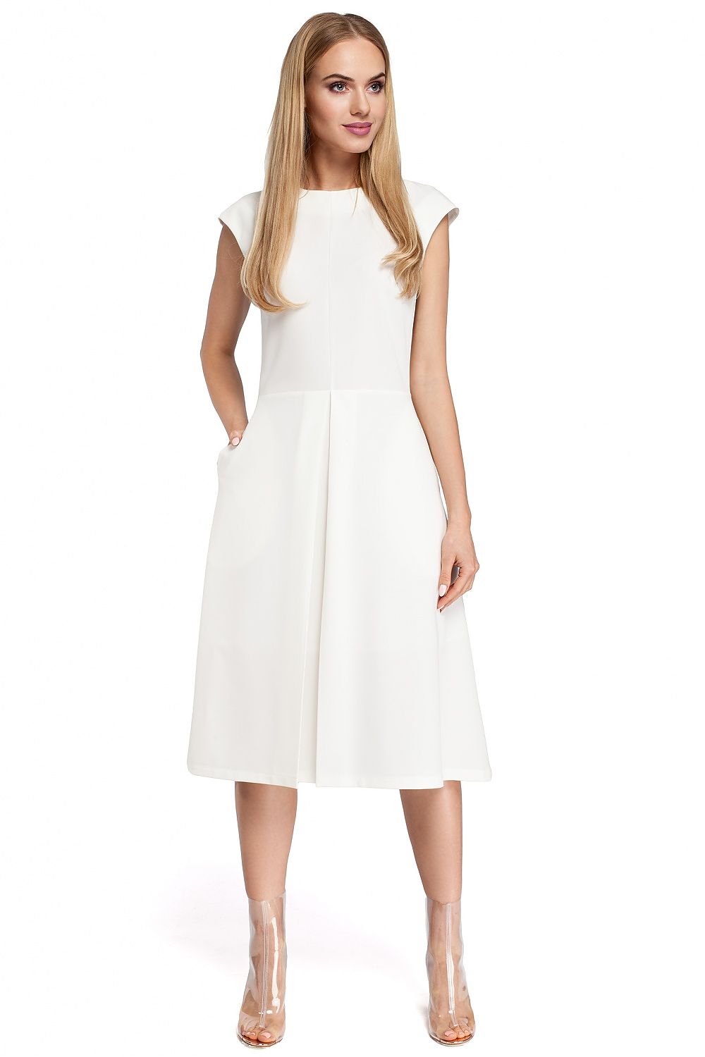 Pleated Midi Work Dress Elegant Office Style-Day Dress-GUOCALI