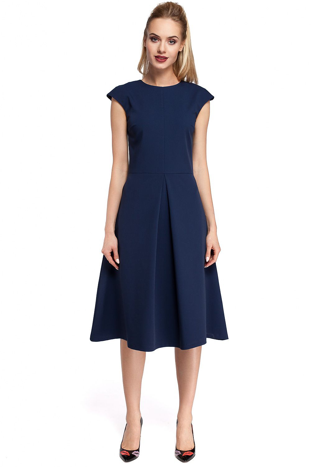 Pleated Midi Work Dress Elegant Office Style-Day Dress-GUOCALI