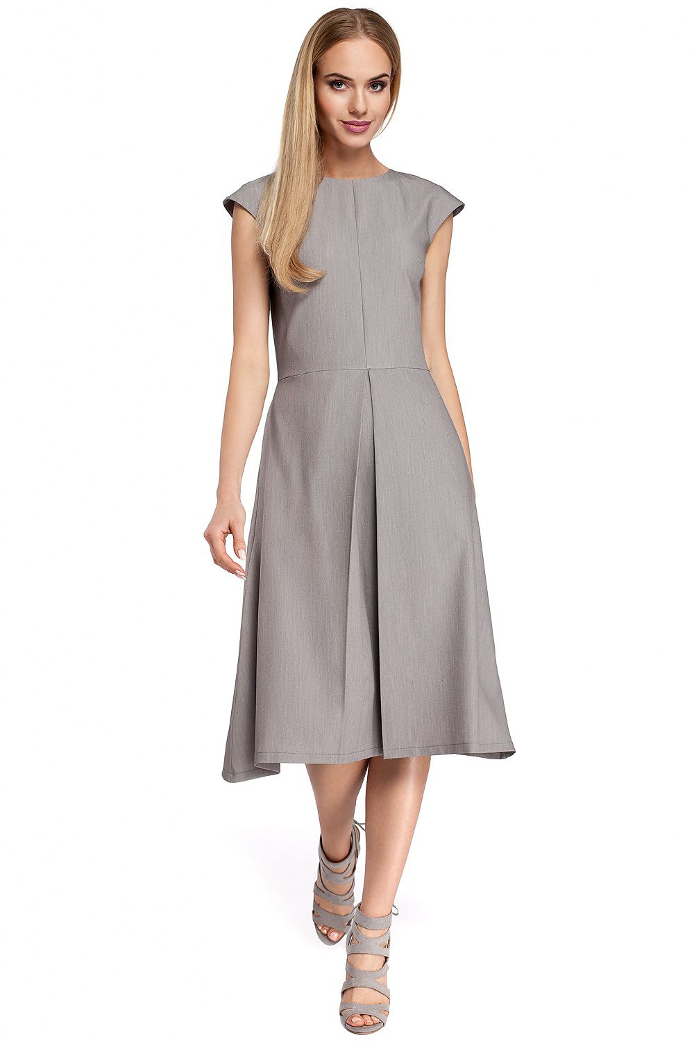 Pleated Midi Work Dress Elegant Office Style-Day Dress-GUOCALI