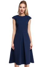 Pleated Midi Work Dress Elegant Office Style-Day Dress-GUOCALI