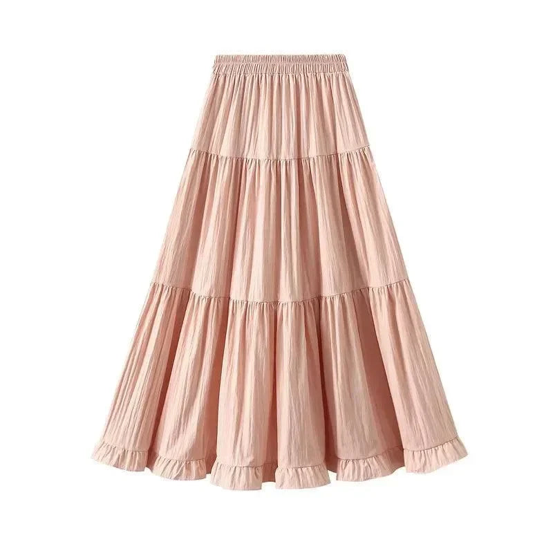 Pleated Patchwork A-Line Long Skirt -Guocali