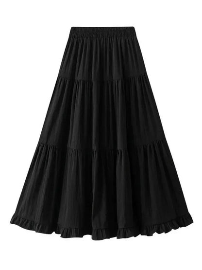 Pleated Patchwork A-Line Long Skirt -Guocali