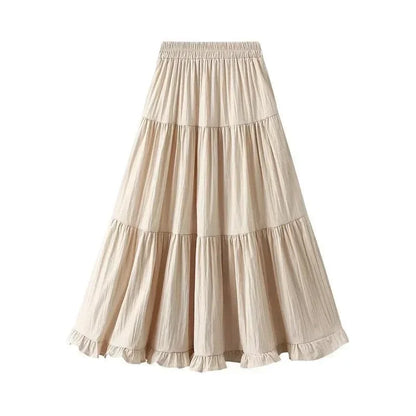 Pleated Patchwork A-Line Long Skirt -Guocali