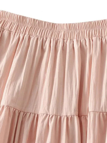 Pleated Patchwork A-Line Long Skirt -Guocali