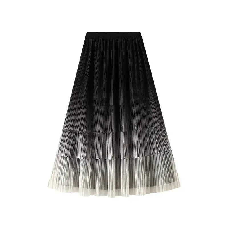 Pleated Skirt Women Gradient - A-Line Loose Midi Women Skirt