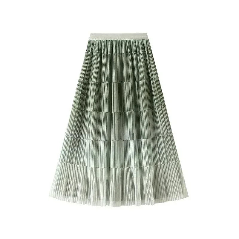 Pleated Skirt Women Gradient - A-Line Loose Midi Women Skirt