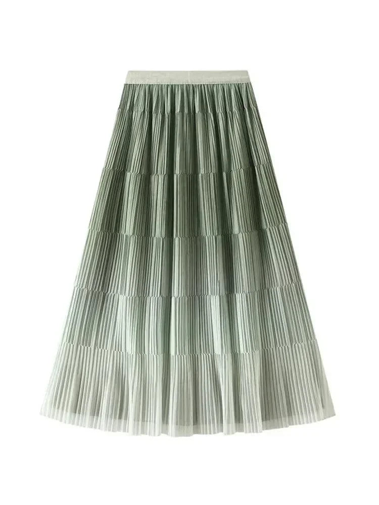 Pleated Skirt Women Gradient - A-Line Loose Midi Women Skirt