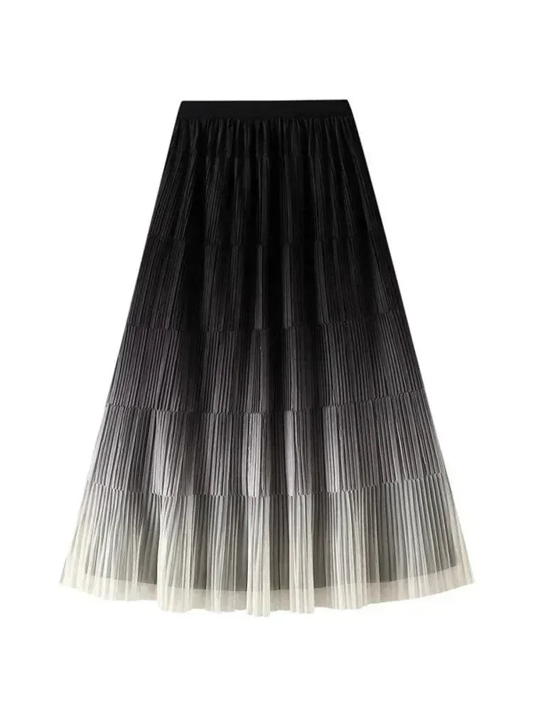 Pleated Skirt Women Gradient - A-Line Loose Midi Women Skirt