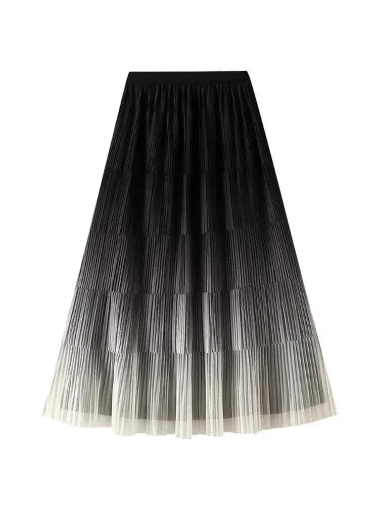 Pleated Skirt Women Gradient - A-Line Loose Midi Women Skirt