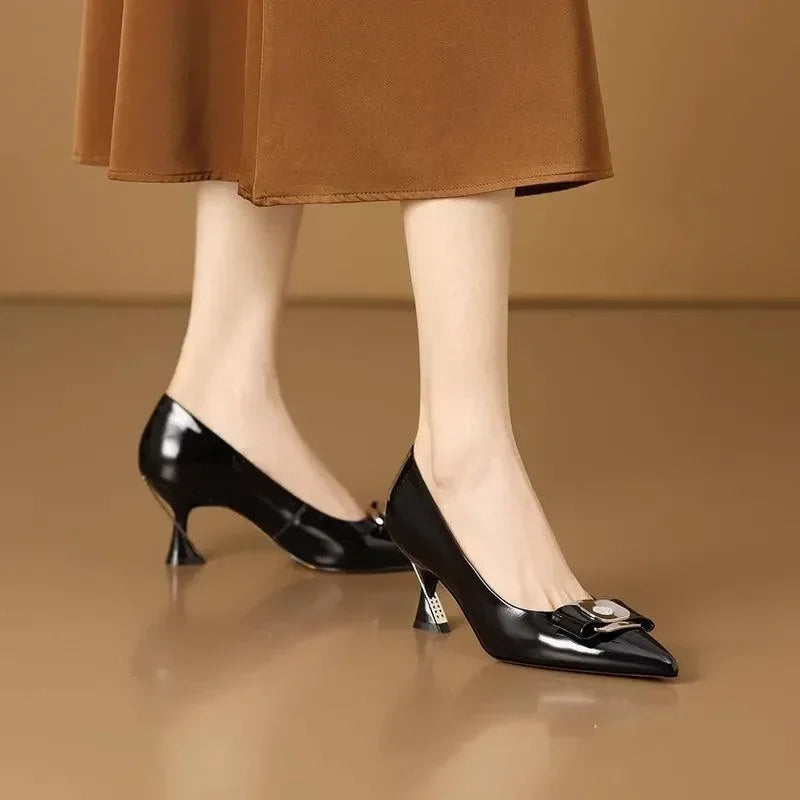 Pointed Toe Women Leather Stiletto Pumps -Guocali