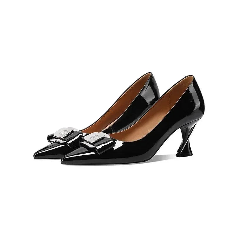 Pointed Toe Women Leather Stiletto Pumps -Guocali