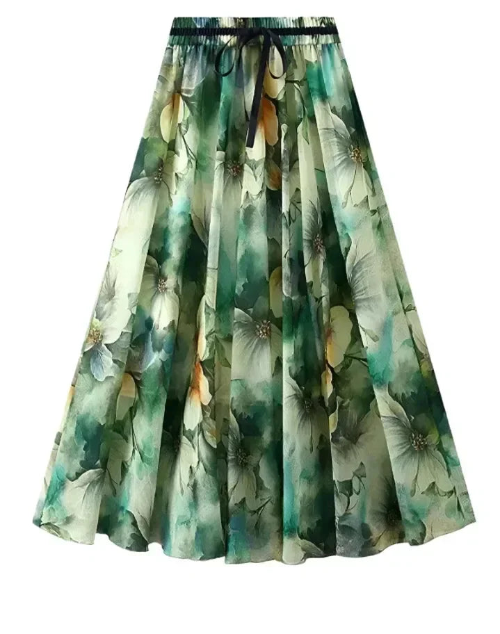 Print Skirt Lace Up Waist -Guocali