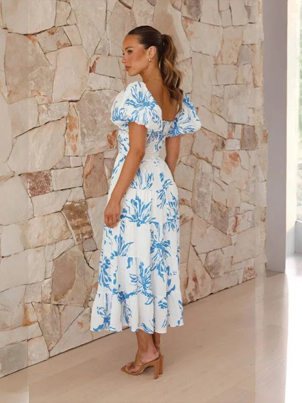 Printed Puff Sleeve Swing Summer Dress