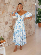 Printed Puff Sleeve Swing Summer Dress
