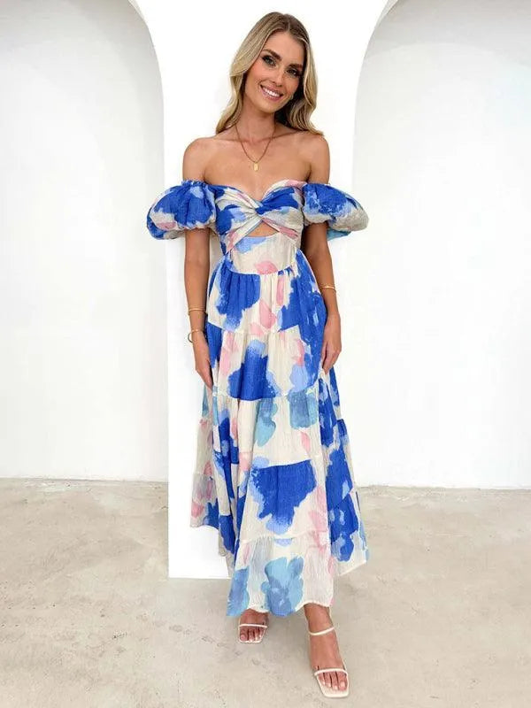 Printed Puff Sleeve Swing Summer Dress