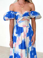 Printed Puff Sleeve Swing Summer Dress