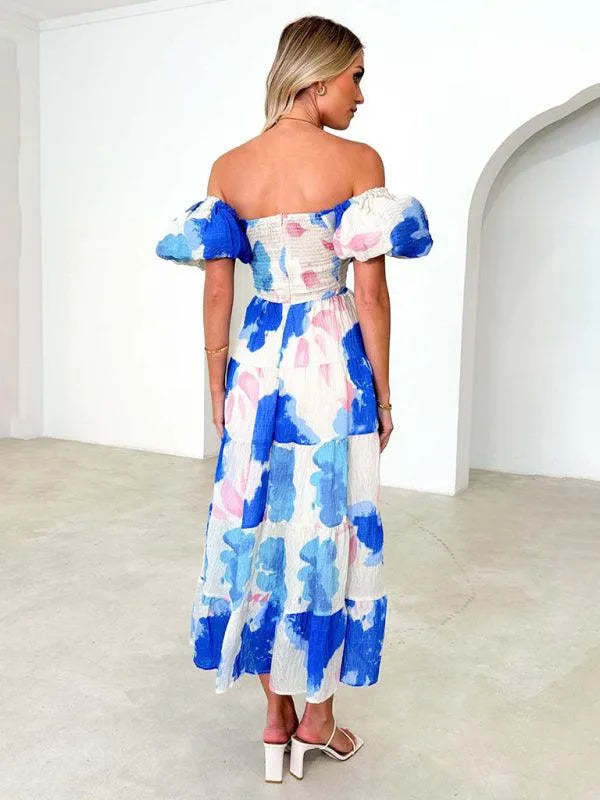 Printed Puff Sleeve Swing Summer Dress