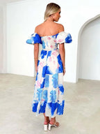 Printed Puff Sleeve Swing Summer Dress