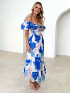 Printed Puff Sleeve Swing Summer Dress