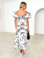 Printed Puff Sleeve Swing Summer Dress