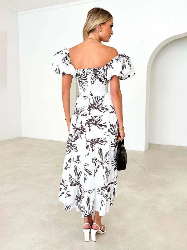 Printed Puff Sleeve Swing Summer Dress