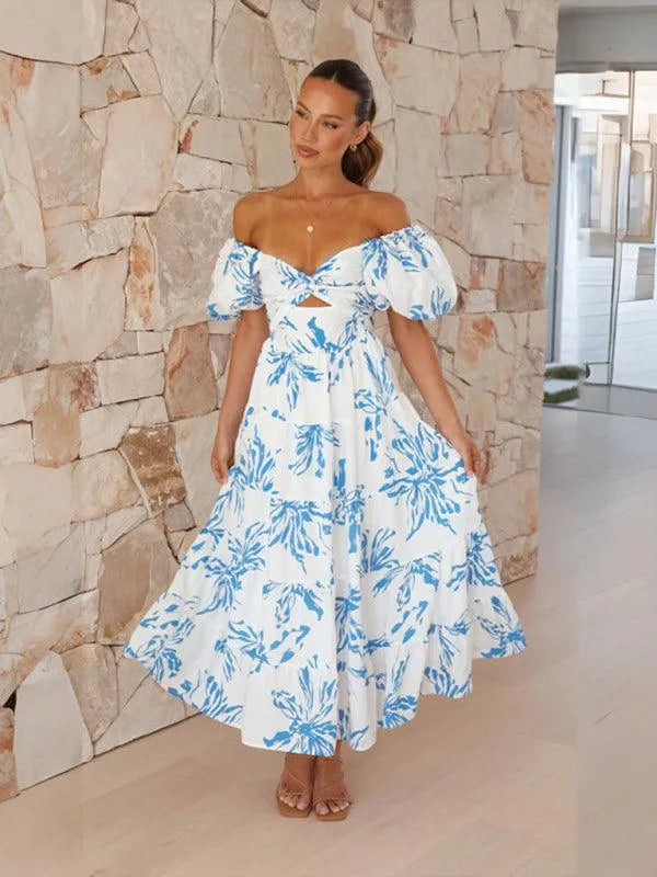 Printed Puff Sleeve Swing Summer Dress