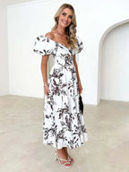 Printed Puff Sleeve Swing Summer Dress