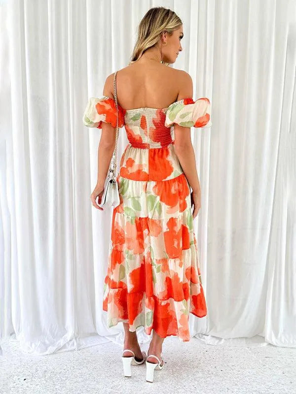 Printed Puff Sleeve Swing Summer Dress