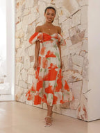 Printed Puff Sleeve Swing Summer Dress