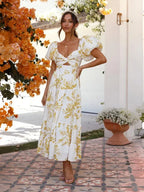Printed Puff Sleeve Swing Summer Dress