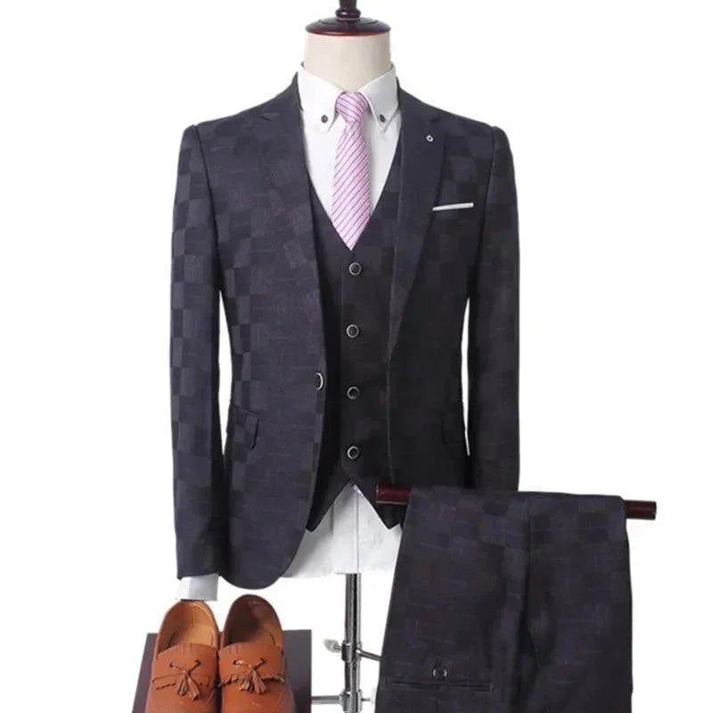 Professional Men’s Suit - Checkered Single-Breasted