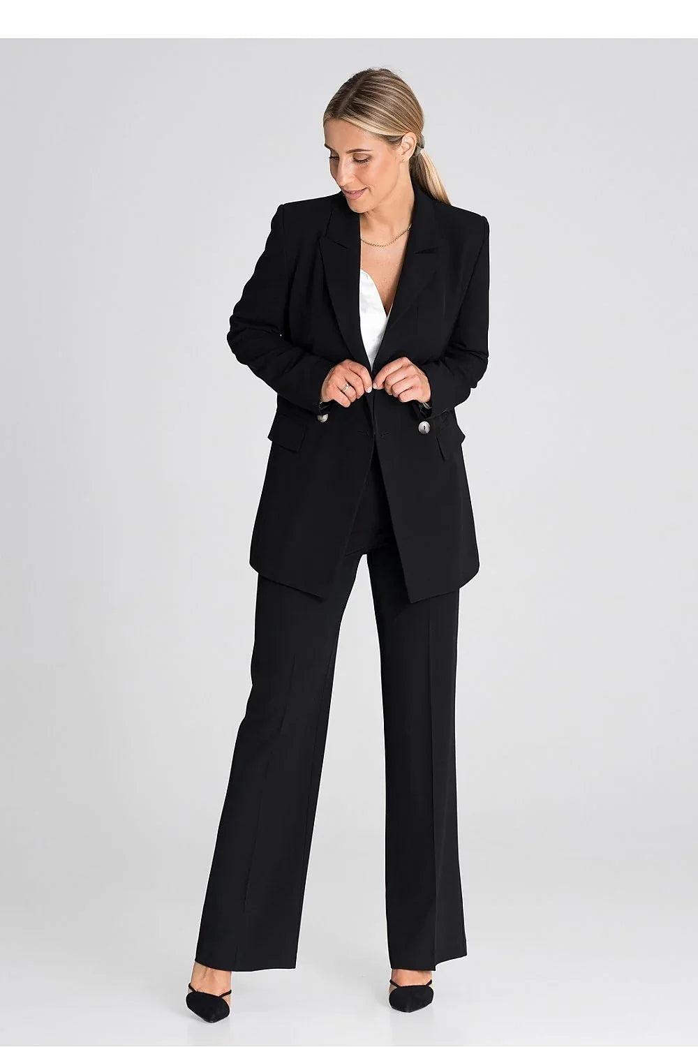 Professional Women's Wide-Leg Pants – High-Rise Button Front -Guocali