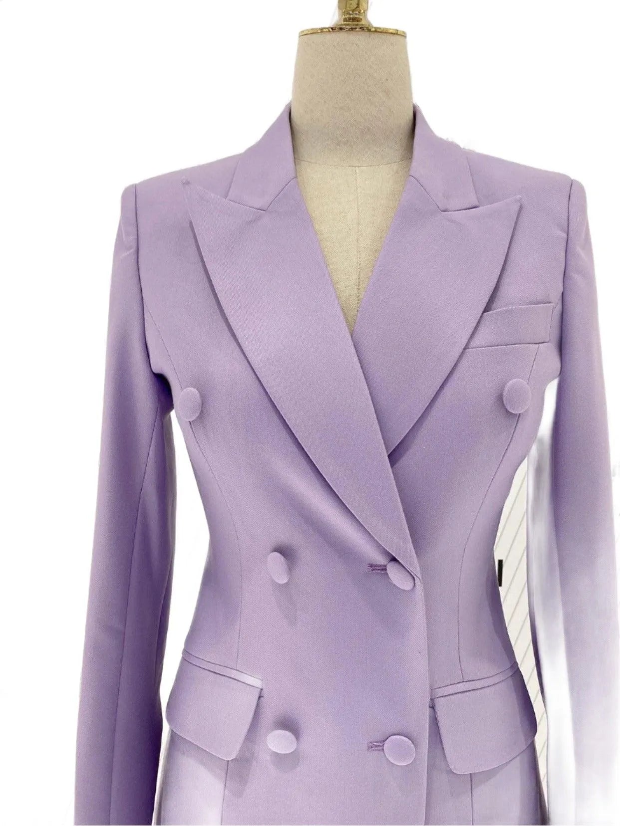 Purple Double-Breasted Suit - Women Flared Pantsuit -Guocali