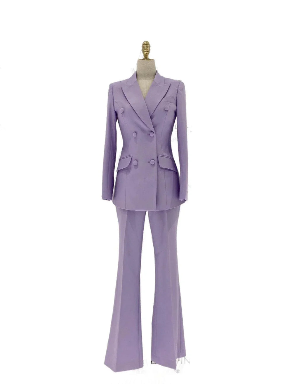 Purple Double-Breasted Suit - Women Flared Pantsuit -Guocali